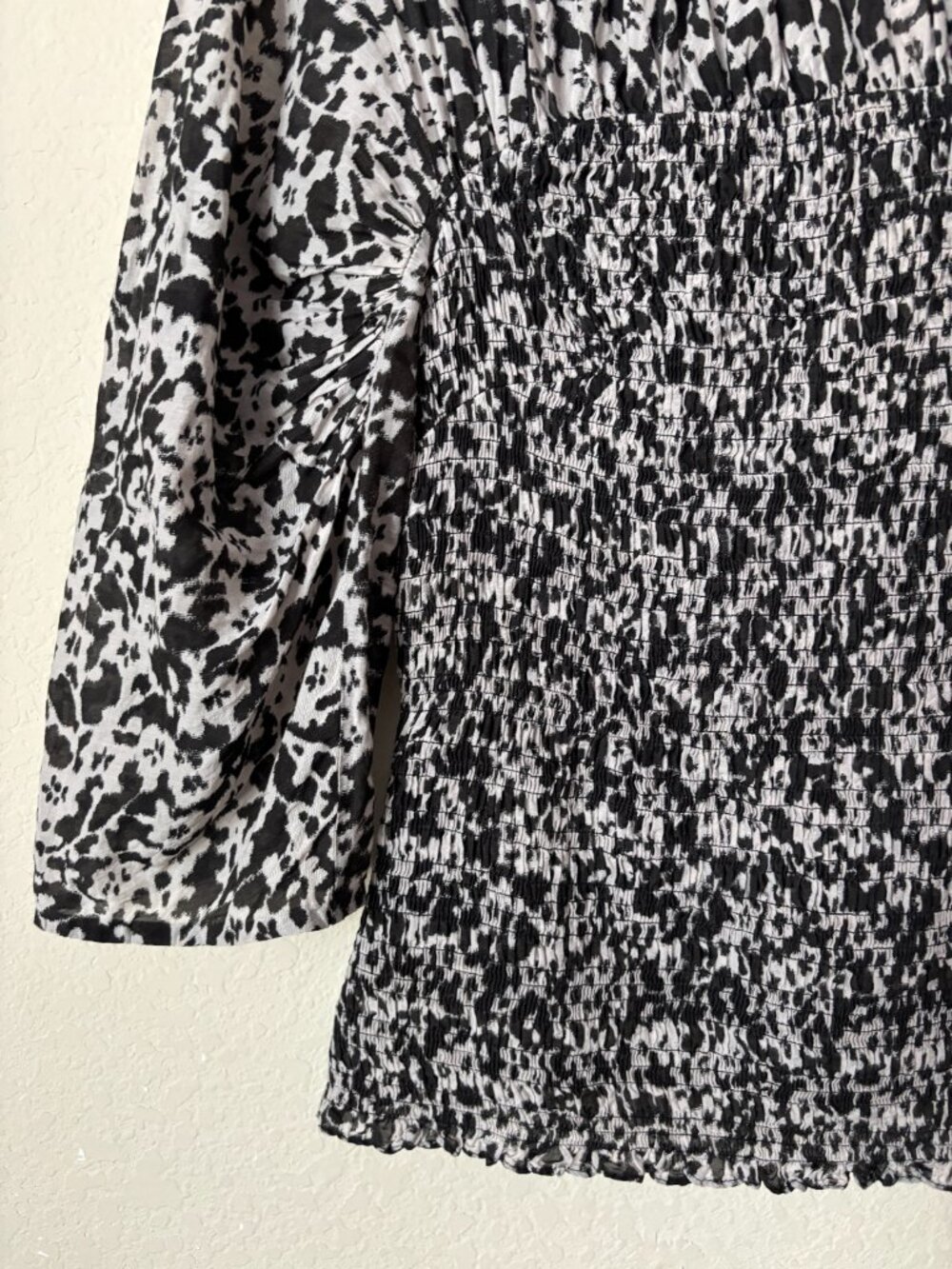 Rebecca Taylor Silk Cotton Blend Smocked Ruched Osaka Blouse - Picture 7 of 12